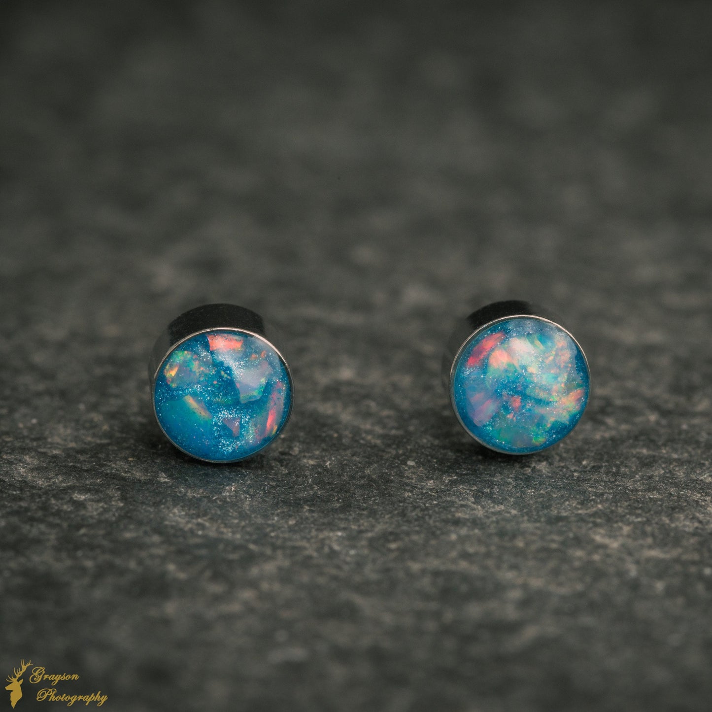 Cornflower Blue Opal Stud Earrings – Handmade 5mm Stainless Steel