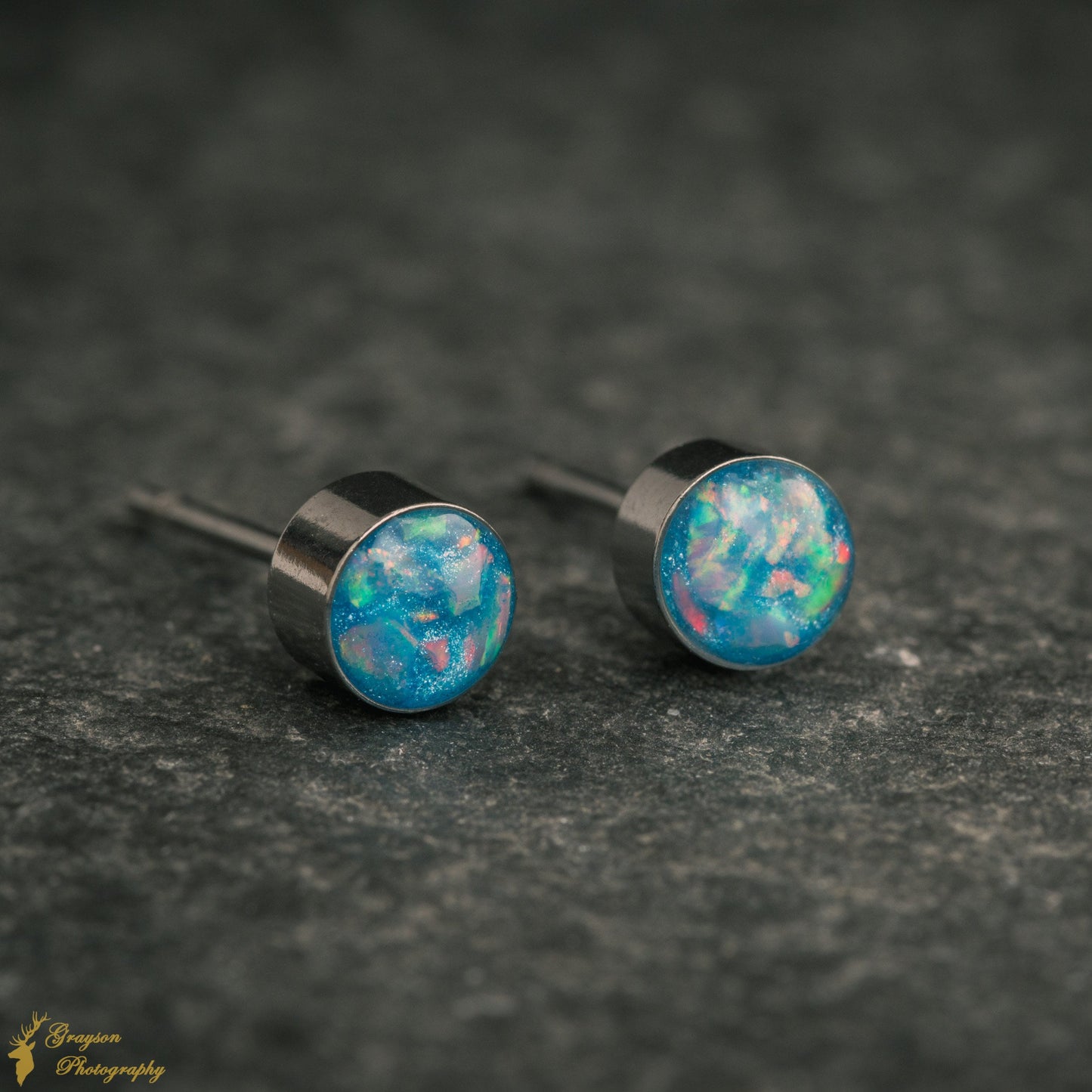 Cornflower Blue Opal Stud Earrings – Handmade 5mm Stainless Steel