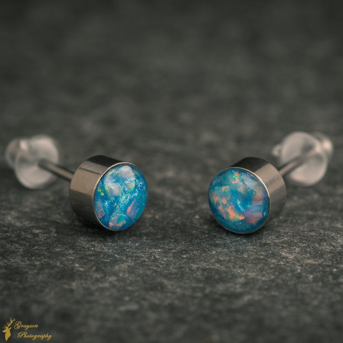 Cornflower Blue Opal Stud Earrings – Handmade 5mm Stainless Steel