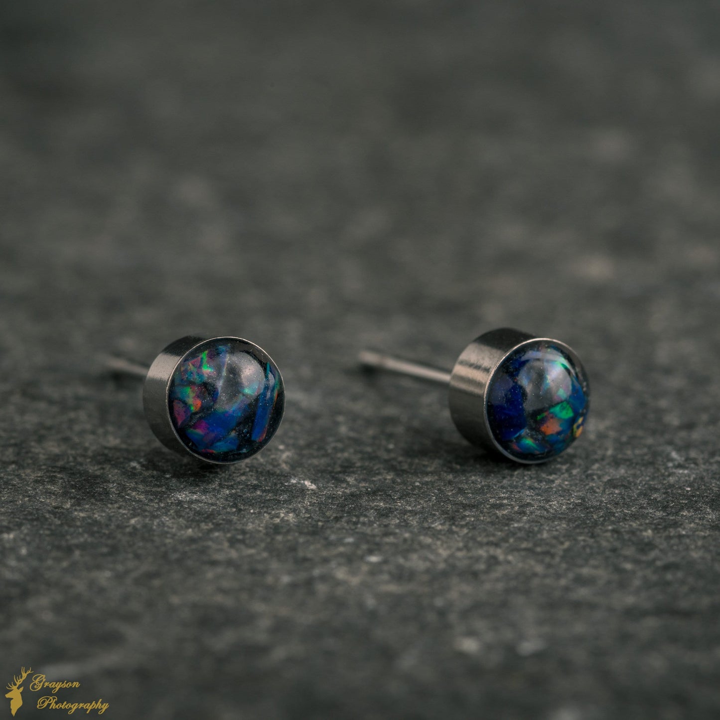 Starry Night Stud Earring Pair - Handmade Opal Jewellery - 5mm Stainless Steel Earrings - Minimalist Gift for Her or Him