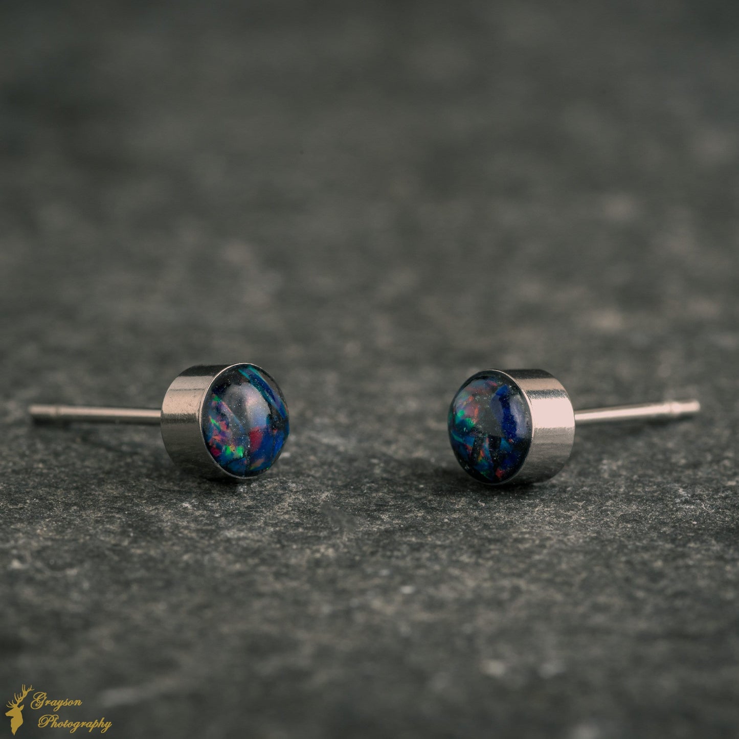 Starry Night Stud Earring Pair - Handmade Opal Jewellery - 5mm Stainless Steel Earrings - Minimalist Gift for Her or Him