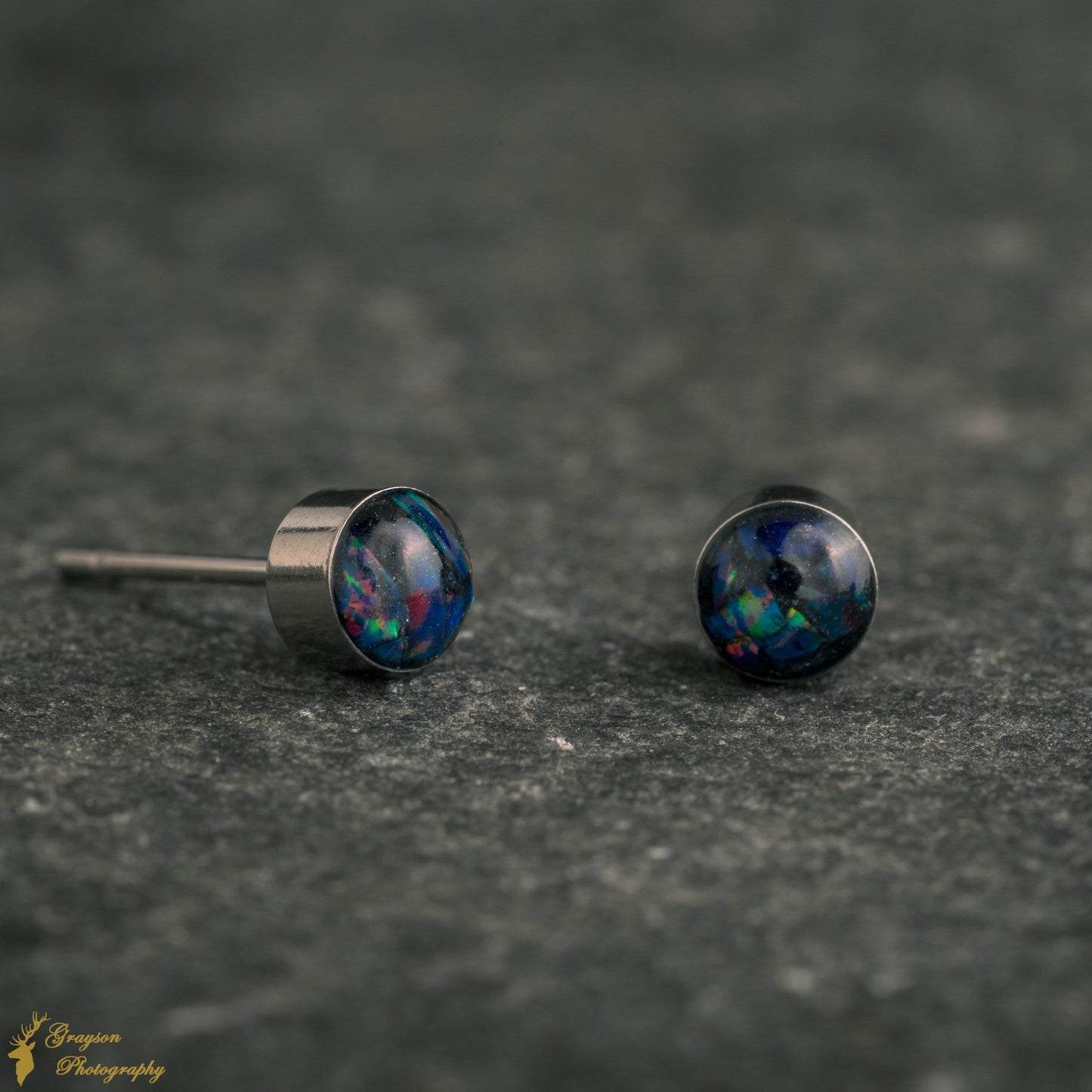 Starry Night Stud Earring Pair - Handmade Opal Jewellery - 5mm Stainless Steel Earrings - Minimalist Gift for Her or Him