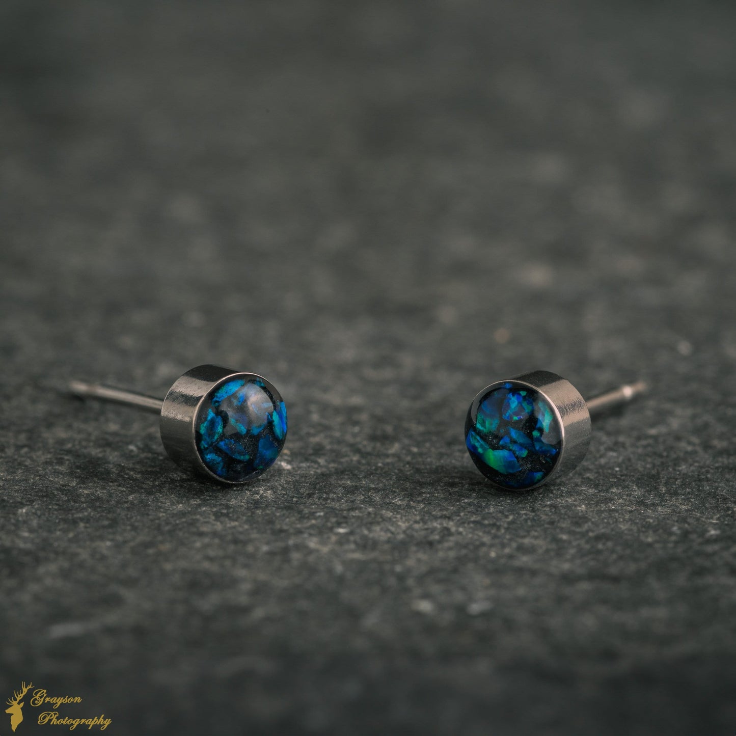 Twilight Blue Stud Earring Pair - Handmade Opal Jewellery - 5mm Stainless Steel Earrings - Minimalist Gift for Her or Him