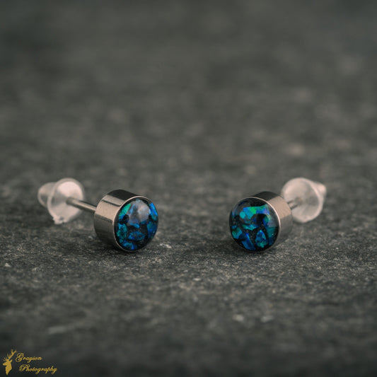 Twilight Blue Stud Earring Pair - Handmade Opal Jewellery - 5mm Stainless Steel Earrings - Minimalist Gift for Her or Him