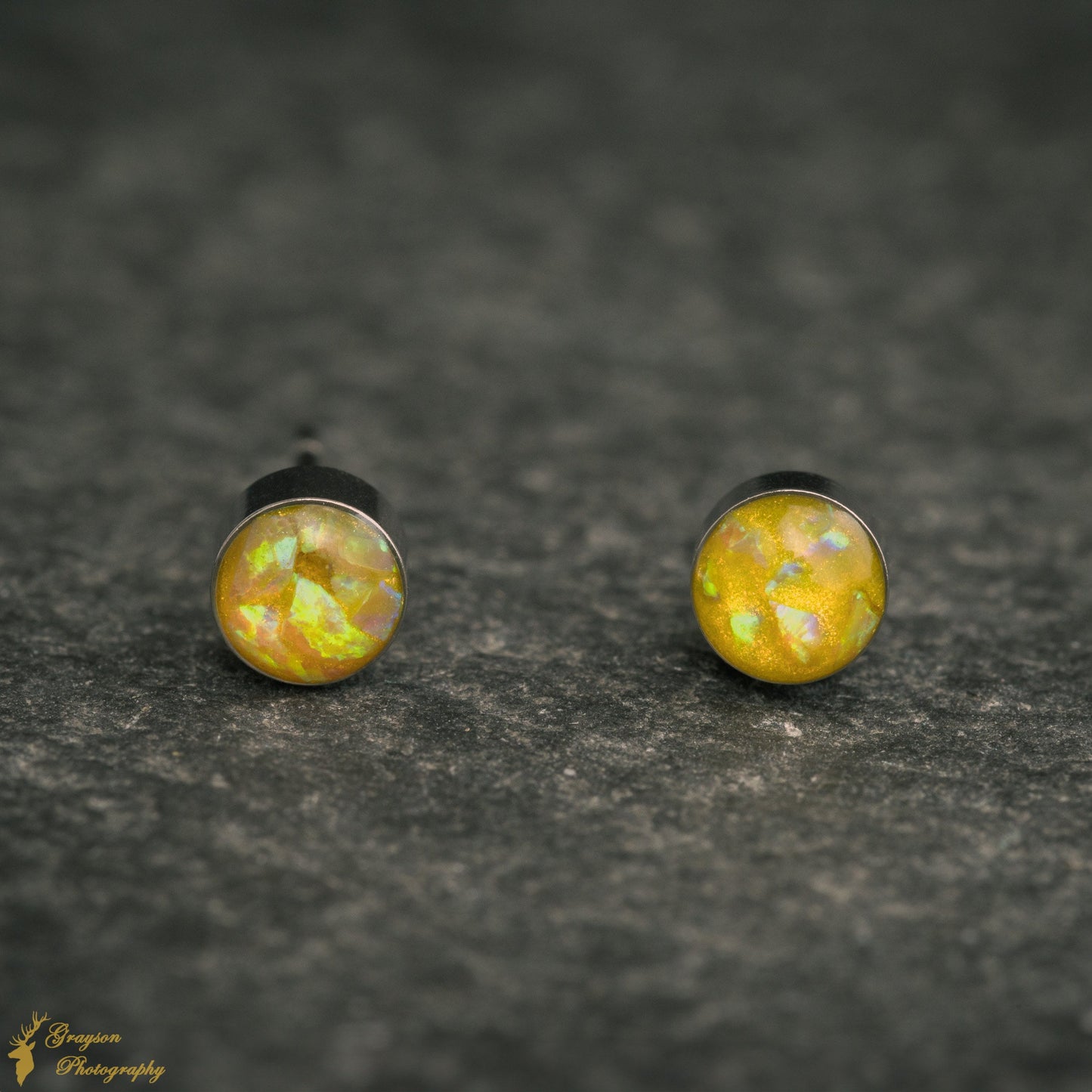 Citrine Yellow Opal Stud Earrings – Handmade 5mm Stainless Steel