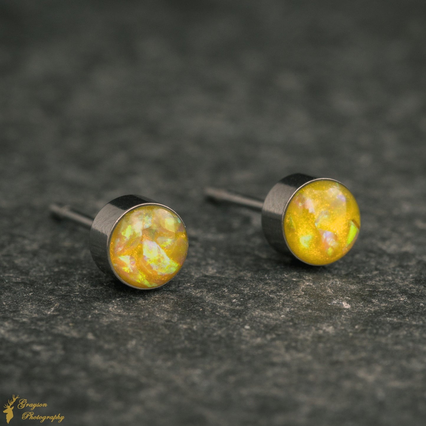 Citrine Yellow Opal Stud Earrings – Handmade 5mm Stainless Steel