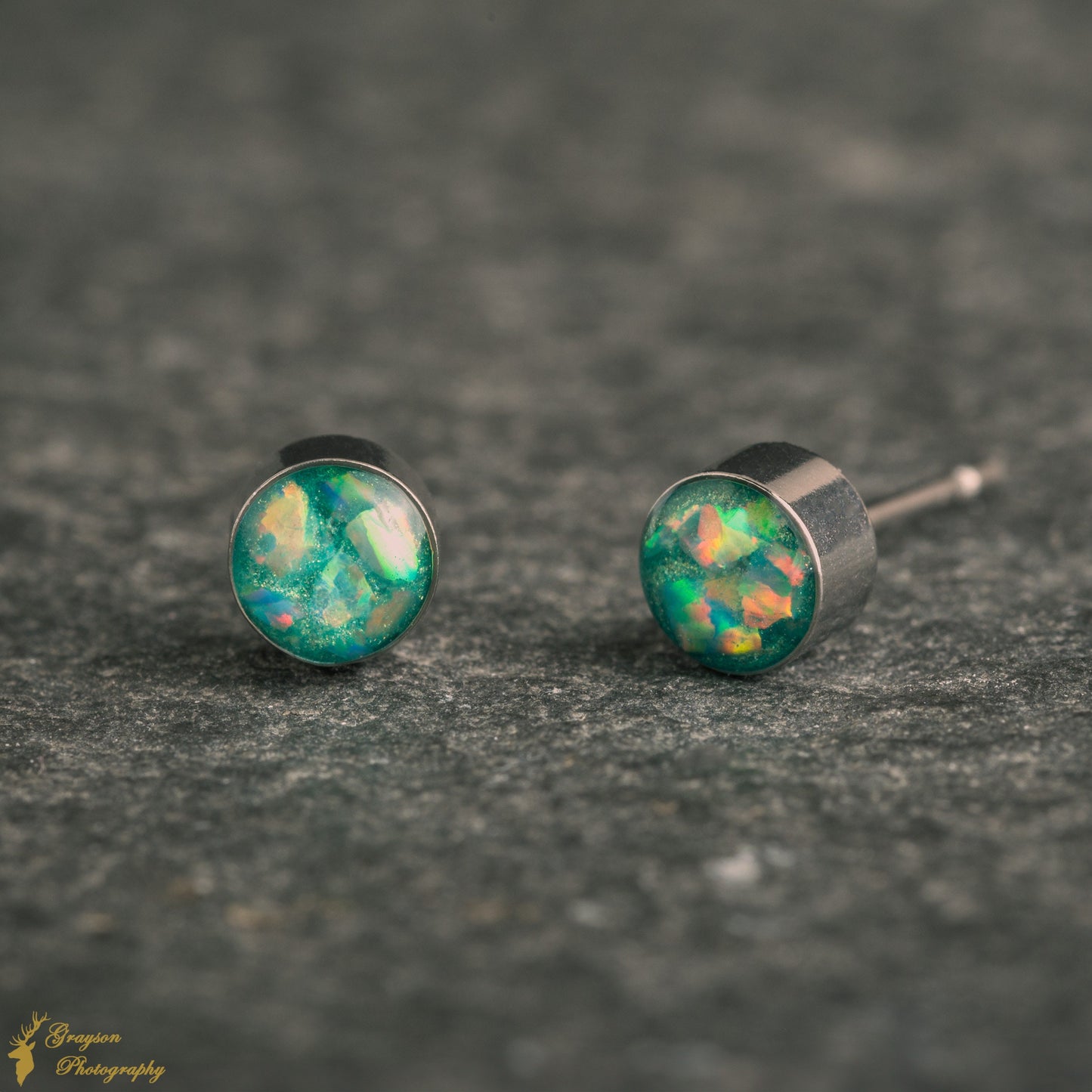 Mint Green Stud Earring Pair - Handmade Opal Jewellery - 5mm Stainless Steel Earrings - Minimalist Gift for Her or Him