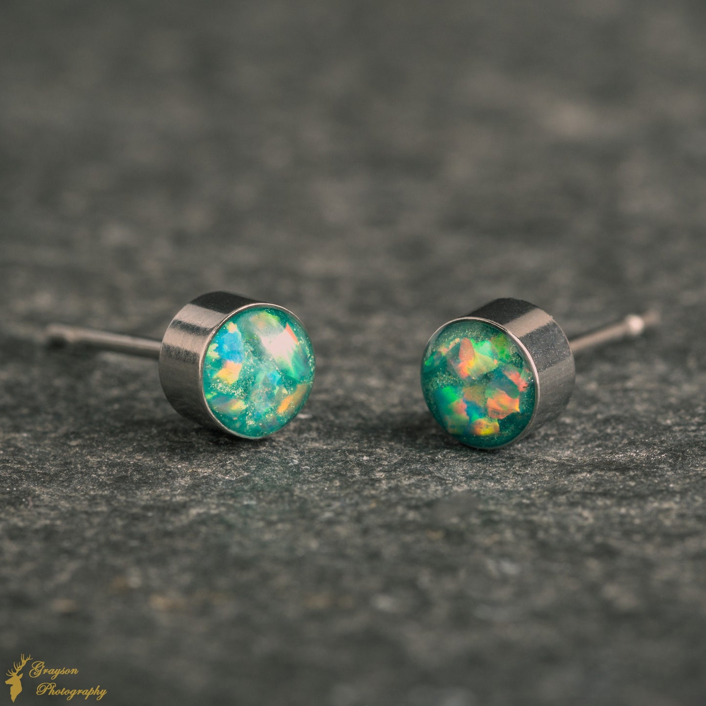 Mint Green Stud Earring Pair - Handmade Opal Jewellery - 5mm Stainless Steel Earrings - Minimalist Gift for Her or Him