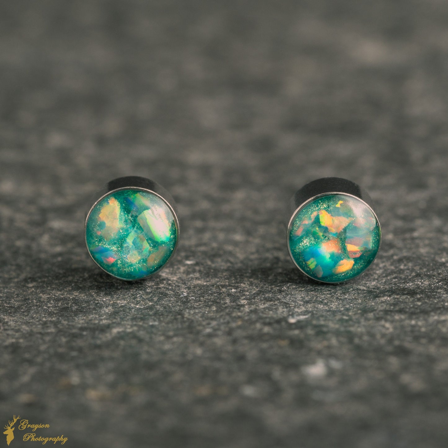 Mint Green Stud Earring Pair - Handmade Opal Jewellery - 5mm Stainless Steel Earrings - Minimalist Gift for Her or Him