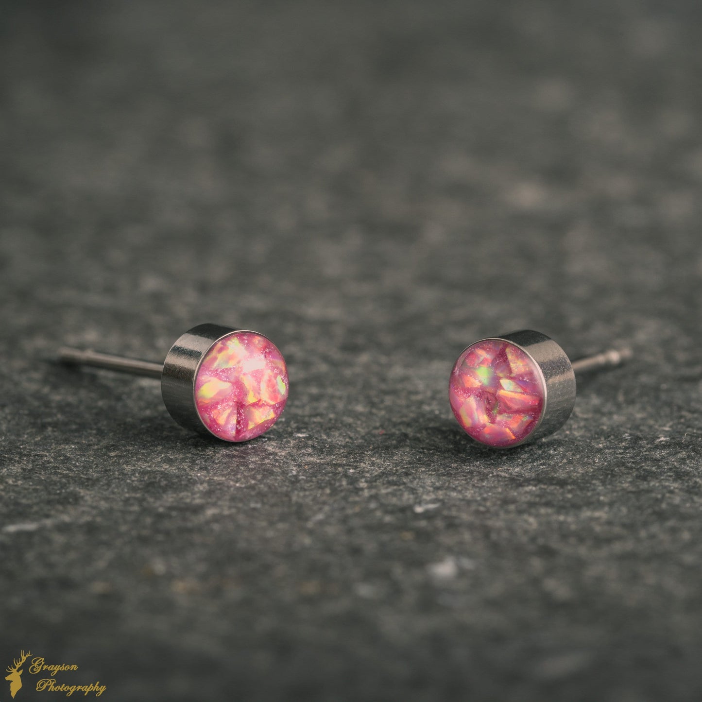 Rose Pink Stud Earring Pair - Handmade Opal Jewellery - 5mm Stainless Steel Earrings - Minimalist Gift for Her or Him